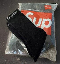 Supreme x Hanes Crew Socks Black 4 Pack Size 6-12 Cotton Logo Streetwear NWT