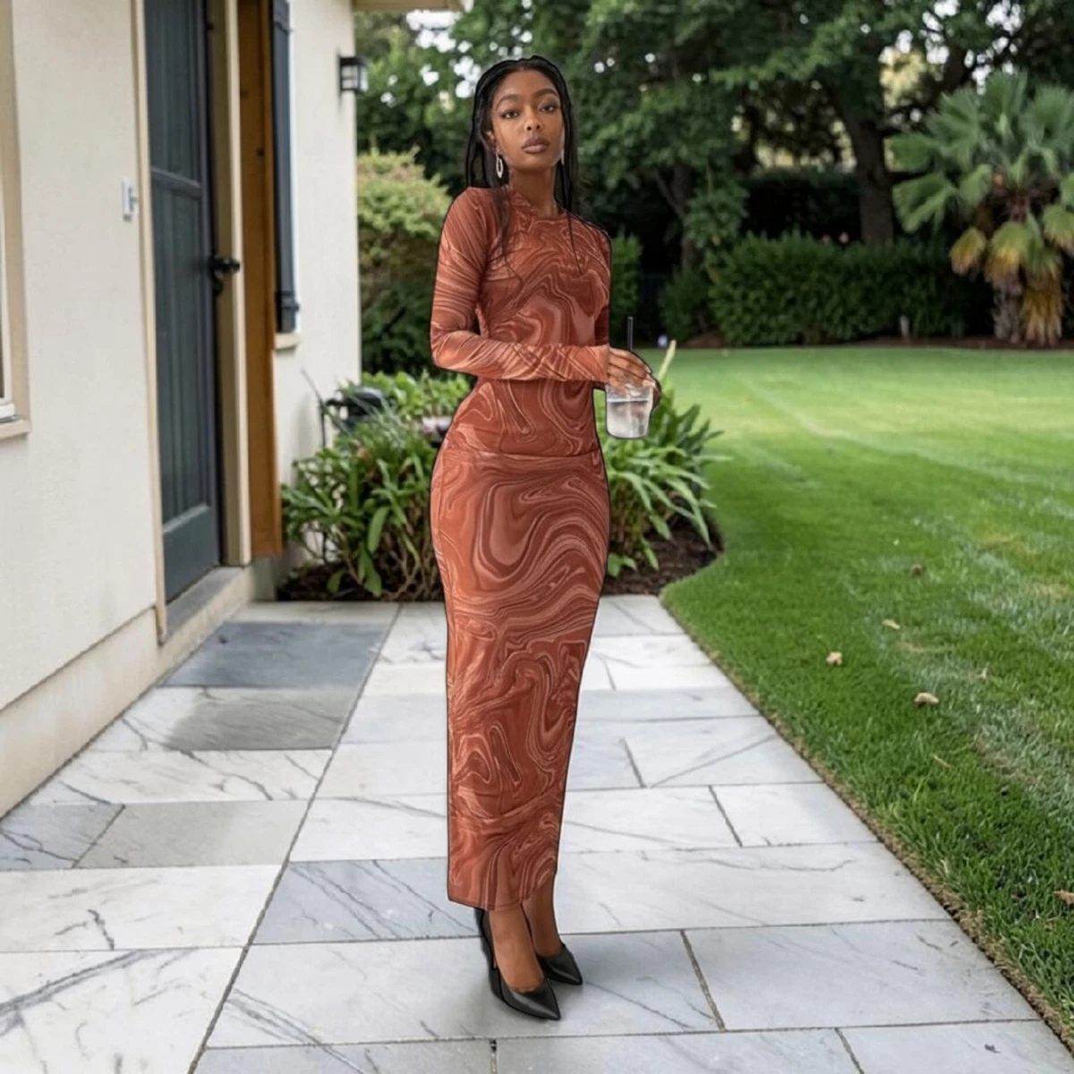 Brown Long Sleeve Dresses for Women for sale | eBay