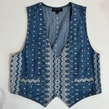 Vintage Denim Vest M USA White Floral Embroidered Eyelet Lace Western Cottage