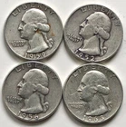 $1 Face Value Lot of 4 WASHINGTON 90% SILVER QUARTERS