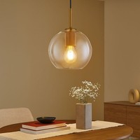 Pendelleuchte HäNgelampe Esszimmerlampe E27 Glaskugel Klar Messing H 120 Cm