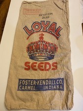 Saco de semillas de tela vintage LOYAL SEEDS Foster Kendall Carmel Indiana con logotipo de corona