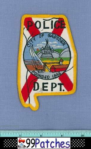 GADSDEN (Old Vintage ORIGINAL ROC) ALABAMA Police Patch RR TRAIN STATE SHAPE 7K