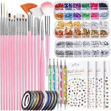Nail Art Brushes Set Professional Nail Design Tools Kit with Rhinestones