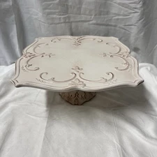 11” Square Ceramic Cake Plate Stand Sweet Olive Designs Fancy Scroll Collection