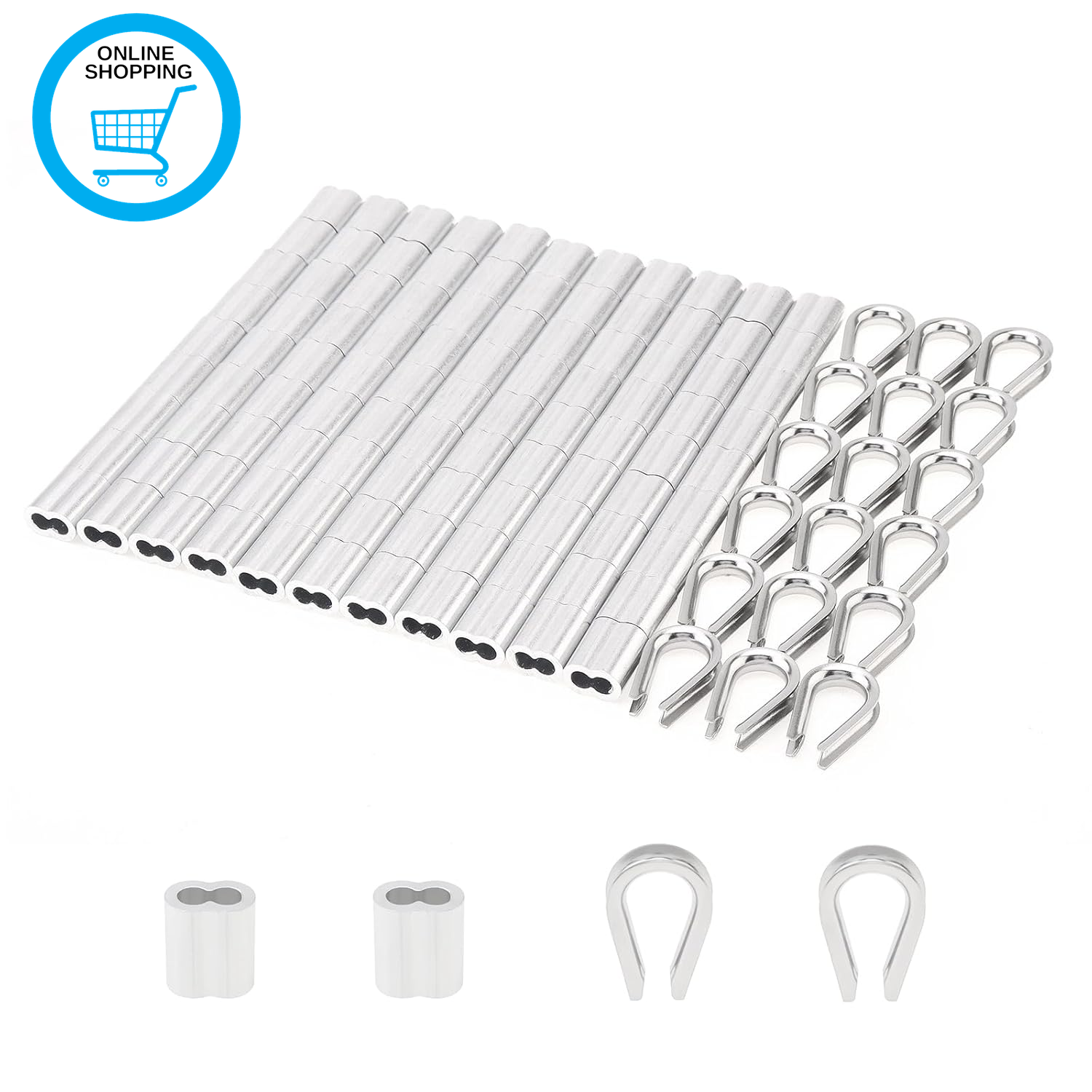 M3 1/8Inch 100Pcs Aluminum Crimping Loop Sleeves Cable Crimps+ 20Pcs M3 Stainles