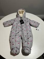 Tuta da neve bambino DKNY 3-6M grigio erica rosa a pois con cappuccio nuova con etichette