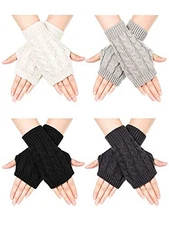 4 Pair Fingerless Thumb Hole Gloves Winter Knit Arm Warmer Mitten for Women 
