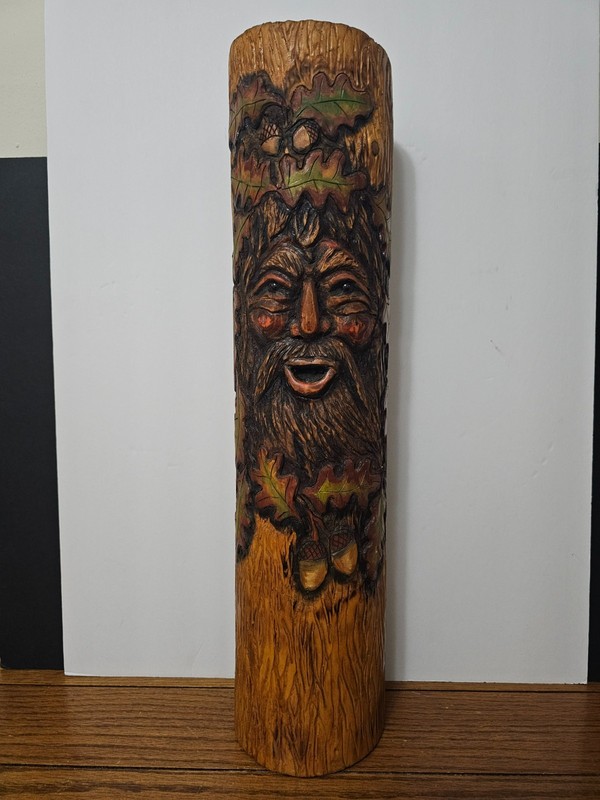 HAND CARVED WOODEN FOREST TREE SPRITE STATUE/FIGURE/ TIKI ( SIGNED )