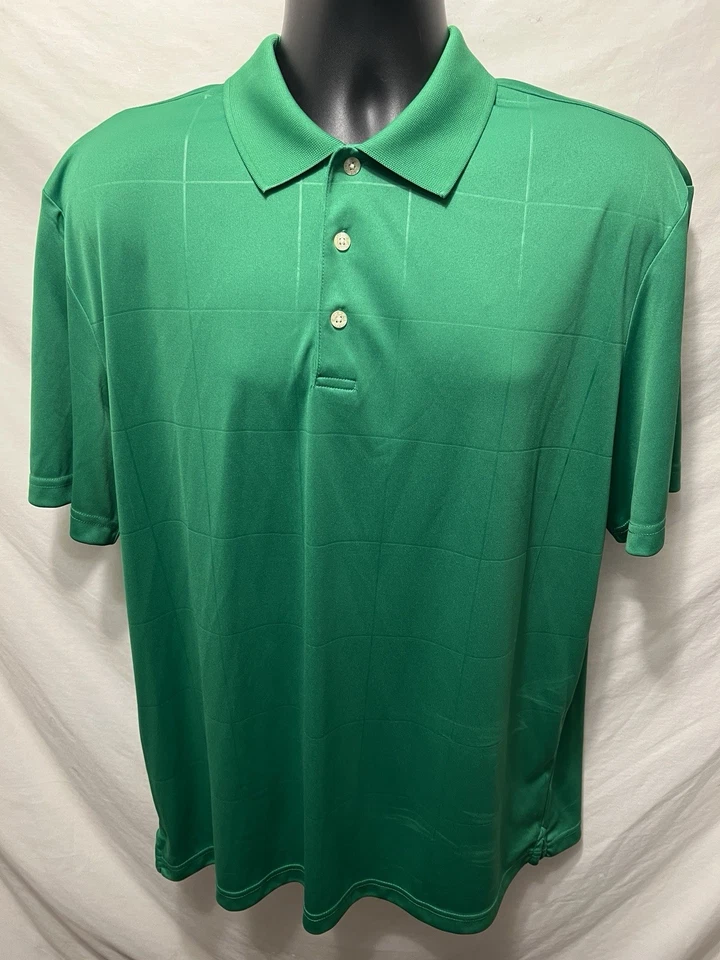Chaps 78 Golf Polo Shirt Mens Sz L Green Plaid S/S Stay-Dry PolyesterB2 - Image 2 of 4
