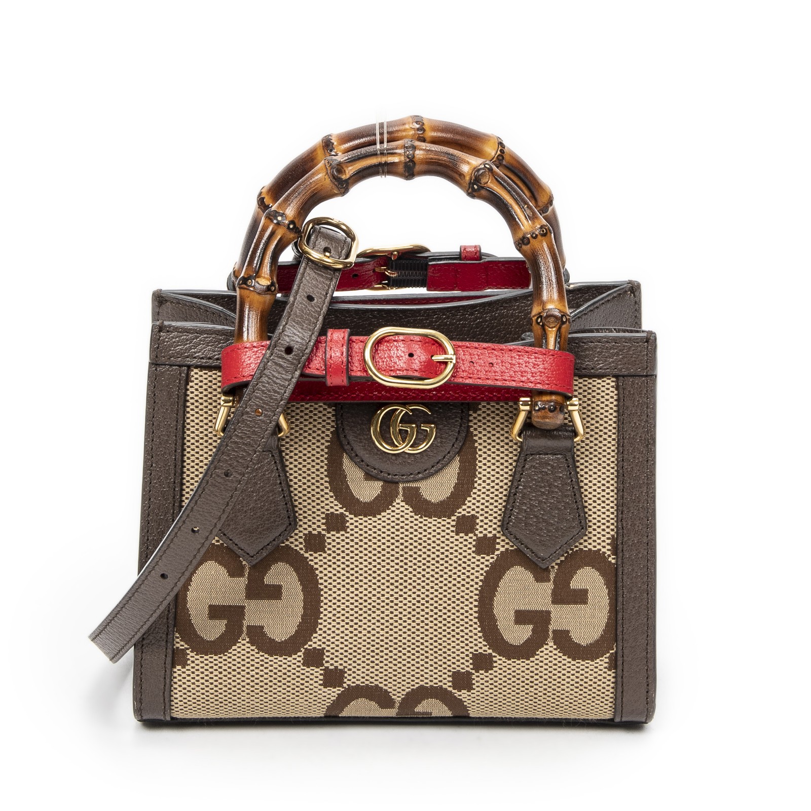 Gucci Brown/Beige Small Diana Bamboo Tote Shoulder Bag Jumbo GG Canvas