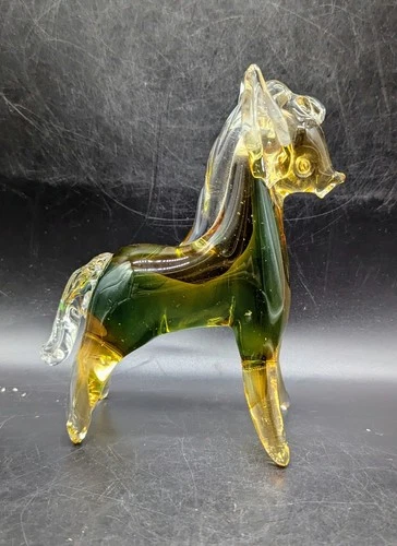 Vintage Murano Art Glass Green Sommerso Horse Pony Figurine Sculpture Italy 7"