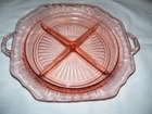 Vintage Pink Depression Glass Mayfair Open Rose 4 Part Divided Relish