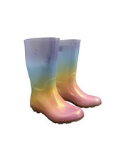 Cat Jack Pastel Rainbow Glitter Rain Boots Girls Size 3