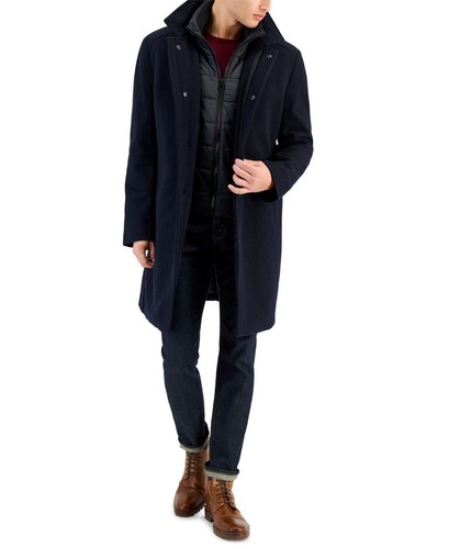 Nautica Mens Classic fit Overcoat Coat 40 S Blue Solid