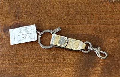 COACH Trigger Snap Metallic Silver Leather Keyfob Keychain New With Tag