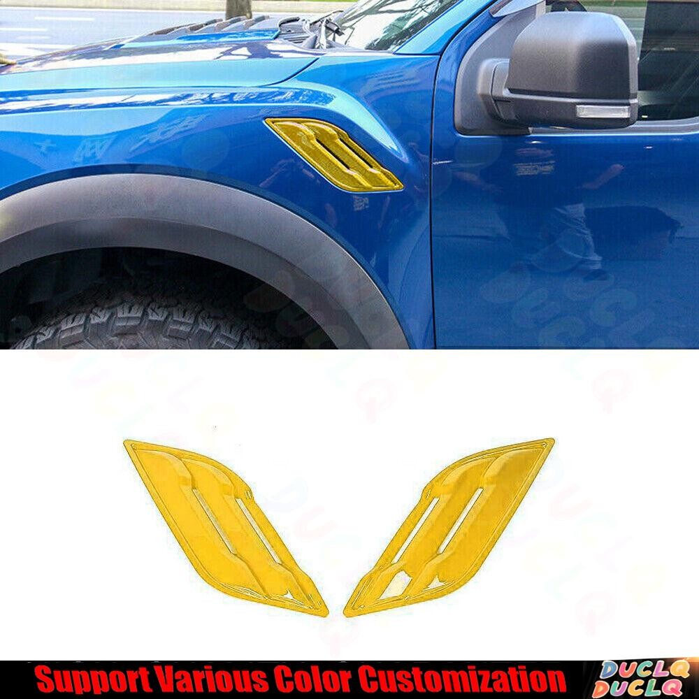 For Ford F-150 2015-2020 Bright Yellow Side Fender Air Vents Outlet Cover Trim