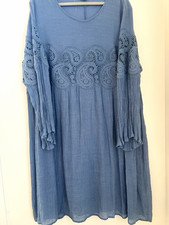 Indigo Rose Women's Blue Solid A-Line Knee Dress 3X Plus Long Sleeve Lace