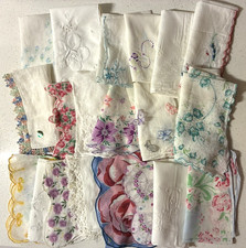 Vintage lot of 20 of Assorted Handkerchiefs/Hankies Scalloped Edges-Embroidered