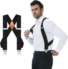 Men'S Side Clip Suspenders 2'' Wide Heavy Duty Clips Elastic Straps Trucker