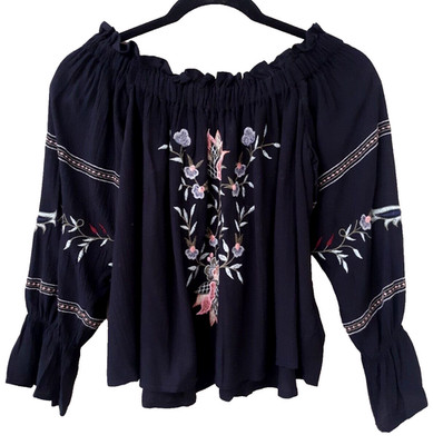 AEO American Eagle Outfitters Embroidered BoHo Woman's Top Blouse