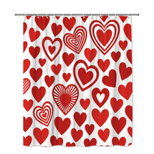 Red Heart Pattern Shower Curtain for Romantic Decor