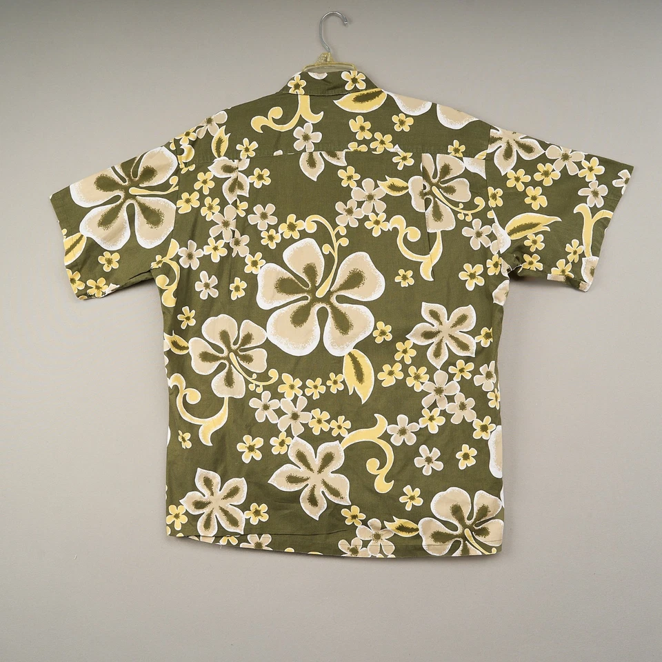 Vintage Local Motion Hawaiian Shirt L Green Floral Cotton Surf 80s Button Front - Image 3 of 4