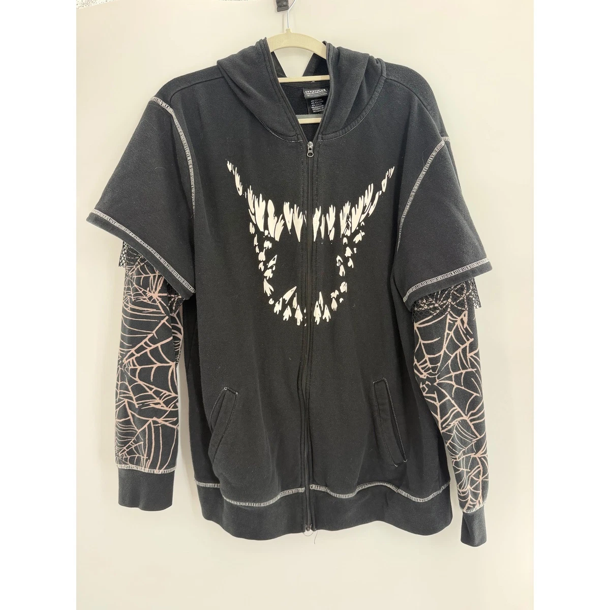 Marvel Venom Para Hombres Sudadera con Capucha Cremallera Completa En Capas Telaraña Malla Gráfico Negro Talla L