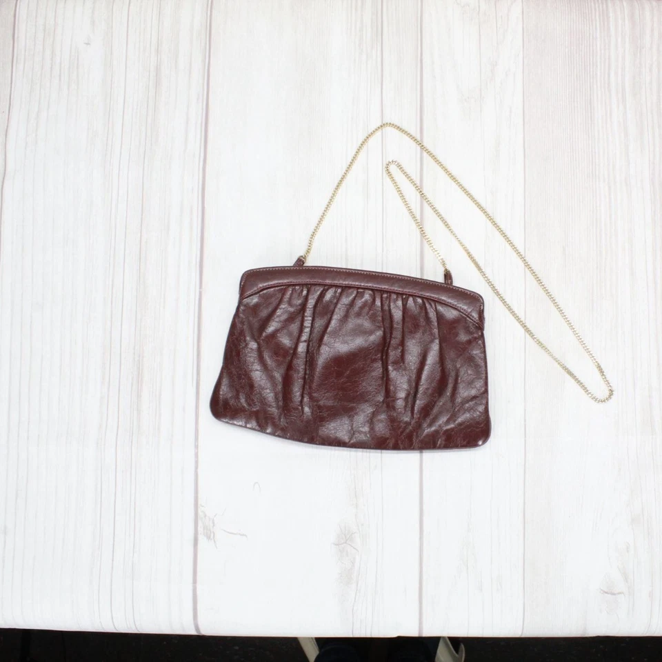 Vintage Morris Moskowitz Maroon Leather Gold Multi-Chain Strap Crossbody Bag - Imagem 4 de 4