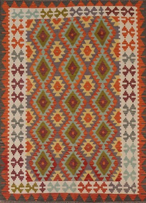 Flat Woven Handmade Reversible Kilim Area Rug 5'x7' South-western Wool Carpet
