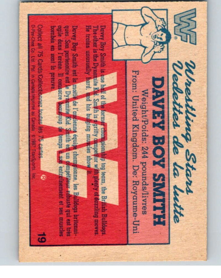 1987 O-Pee-Chee WWF #19 Davey Boy Smith V69451 - Image 2 of 2