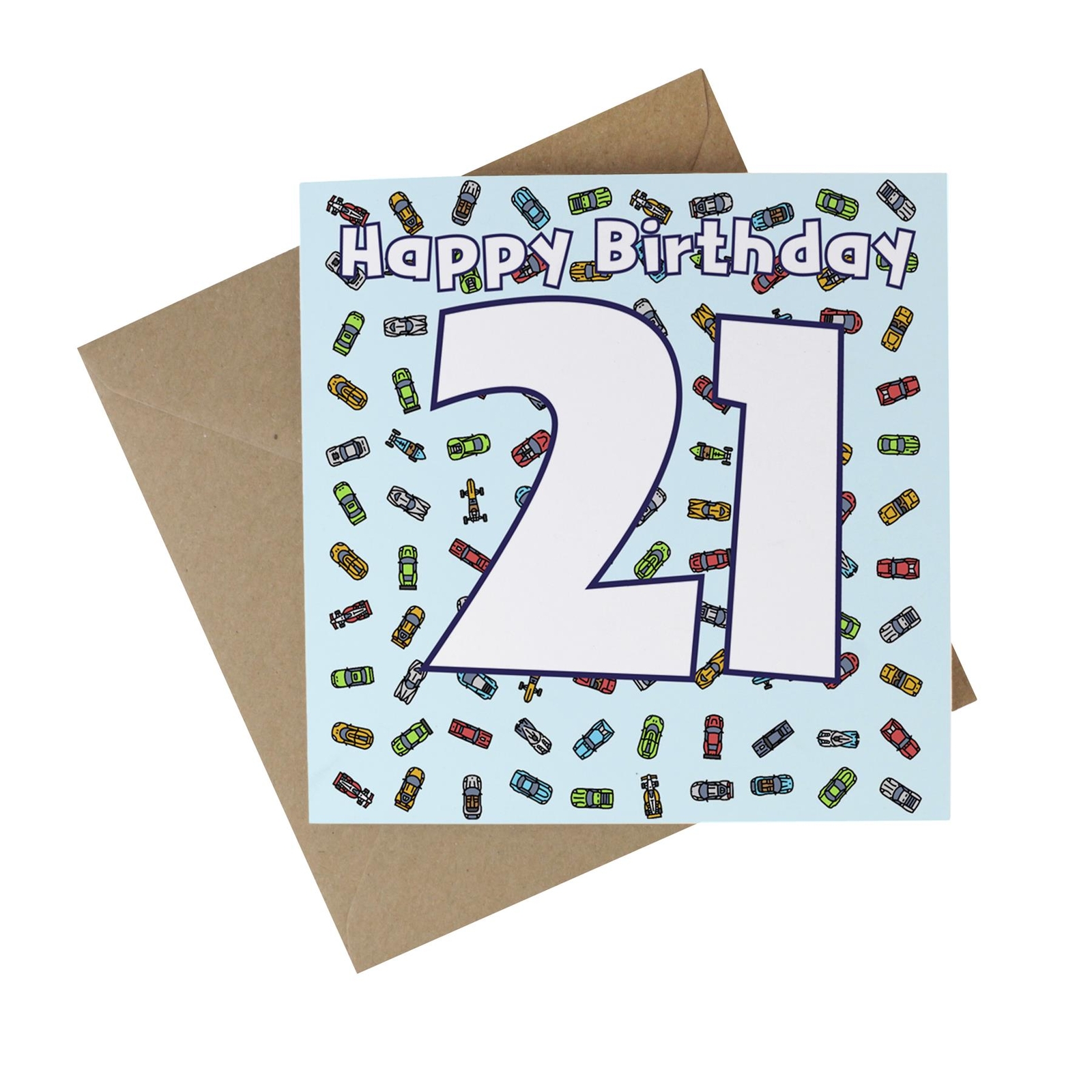 Race Cars 21st Birthday Recycled Paper Age Card - Eco-Friendly Greetings Card