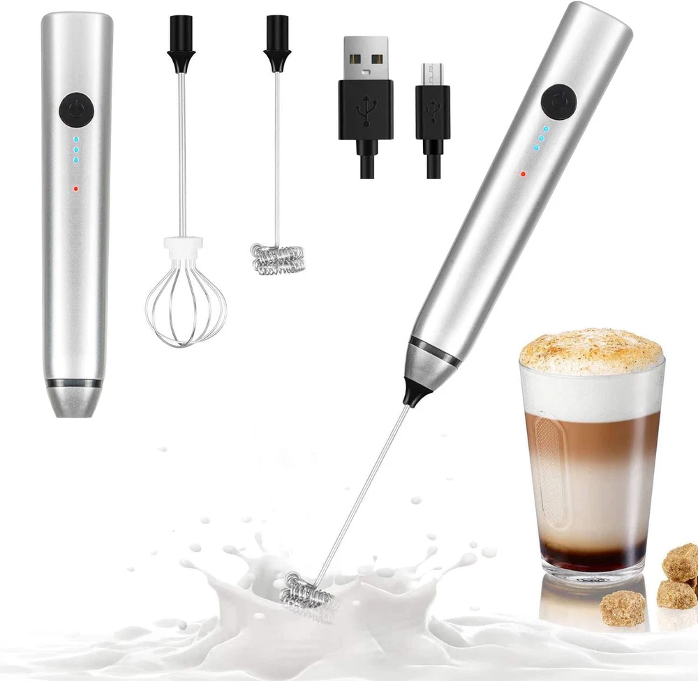 Milk Frother Handheld, USB Rechargeable Electric Frother Wand for Coffee, 3 Spee