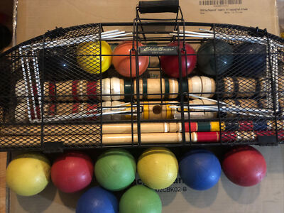 Vintage Eddie Bauer 6 Person Outdoor Croquet Set w/Wire Carrying