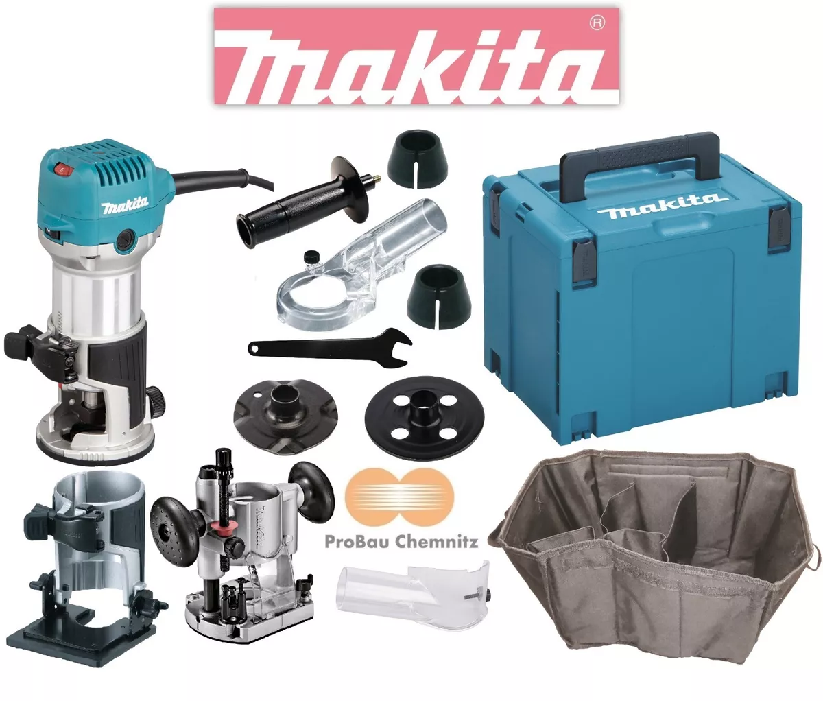 Makita Multifunktionsfräse RT0702CX2J Oberfräse, Fräse RT0702 + 