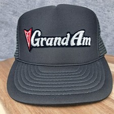 Vintage Pontiac Hat Cap Snap Back Black Rope Trucker Patch Logo Grand Am Cars