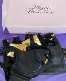 Agent Provocateur leather 36D 36B 34DD bra & suspender skirt SET soiree Marcella
