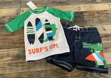 NWT Gymboree Boys Alligator Surf Swim Set Rashguard And Swim Trunks Suit 18-24 M