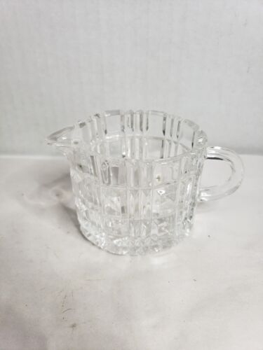 Vintage Lead Crystal Creamer Block Pattern Glass Made in Poland         - Afbeelding 1 van 9