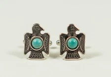 Turquoise Thunder Bird Cufflinks--Artsy Handmade Travel Native American Indian