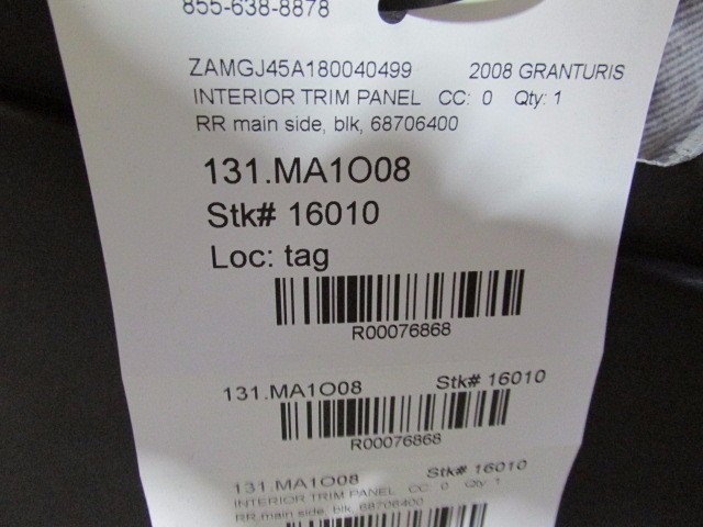 Maserati Granturismo, RH, Right Rear Main Side Trim Panel, Black, Used, 68706400