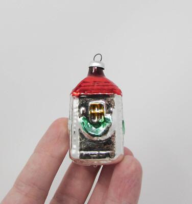 Vintage Mini Figural Glass House Cottage Xmas Ornament ~ West Germany ~ 2-1/4''