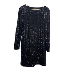 Express Black All Over Sequins Long Sleeve Round Neck Dress Size L NWT MSRP $108