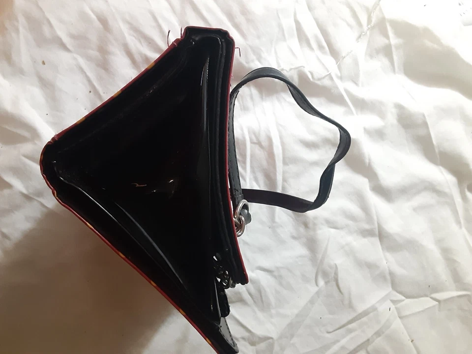 Miche Red Yellow Polka Dot Patent Vinyl Look Purse Handbag Chain Strap, 8x5x4.5" - Image 4 of 4