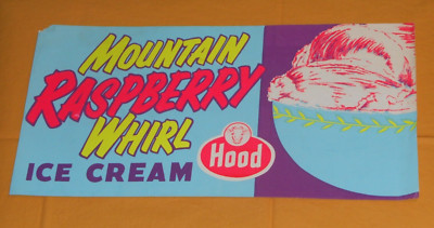 vintage HOOD ICE CREAM MOUNTAIN RASPBERRY WHIRL retail store display sign 