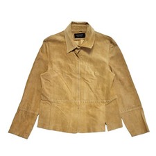 Julia's Roma Beige 90s Vintage Snap Suede Leather Jacket Uk Women's Size 10