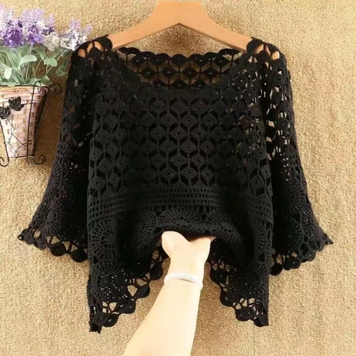 Women's Crochet Crop Top Hollow Pullover Summer concealer- - Bild 9 von 35