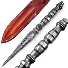 Custom Handmade Fixed Blade Double Edge Knife With Black Leather Sheath 