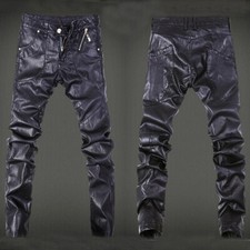 Punk Rock Mens Faux Leather Skinny Pants Biker Slim Motorcycle Casual Trousers