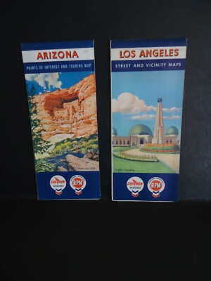 Vintage TWO Travel Maps:  Los Angeles 1962 & Arizona 1967 by Chevron & RPM Oil
